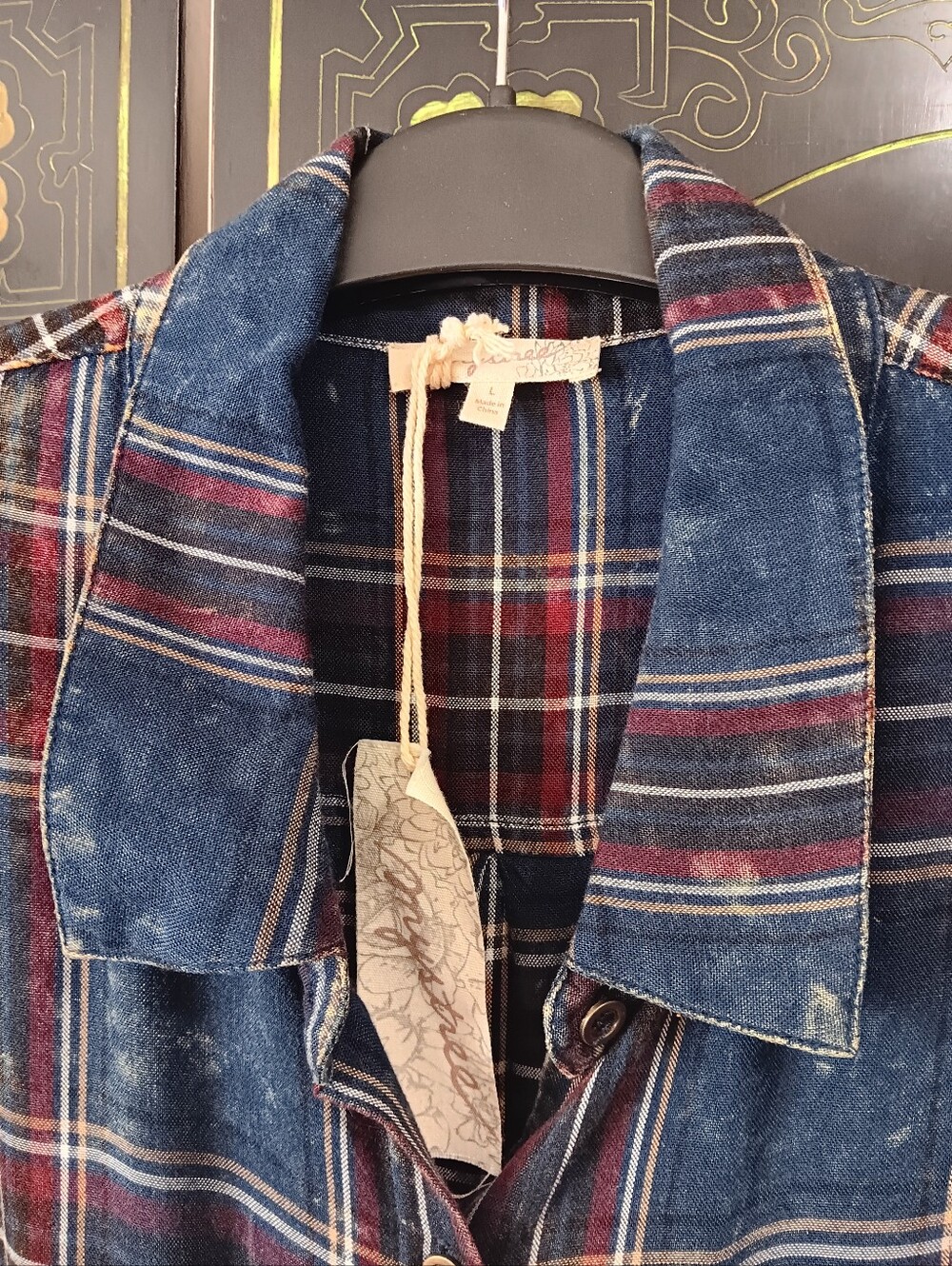 Mystree Womens Blue and Red Plaid Shirt